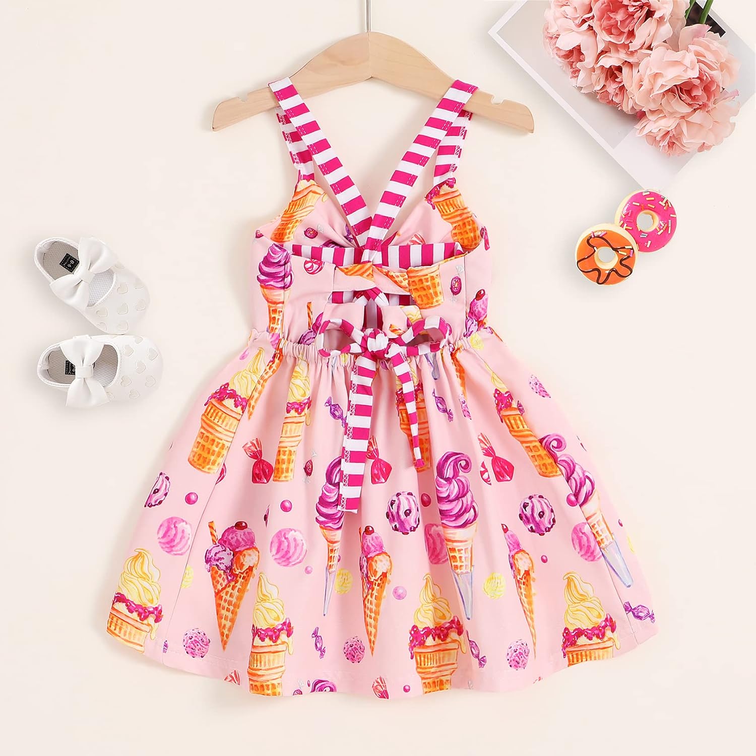 Toddler Baby Girls Summer Skirt Ice Cream Print Sleeveless Strap Backless Dress - Image 7