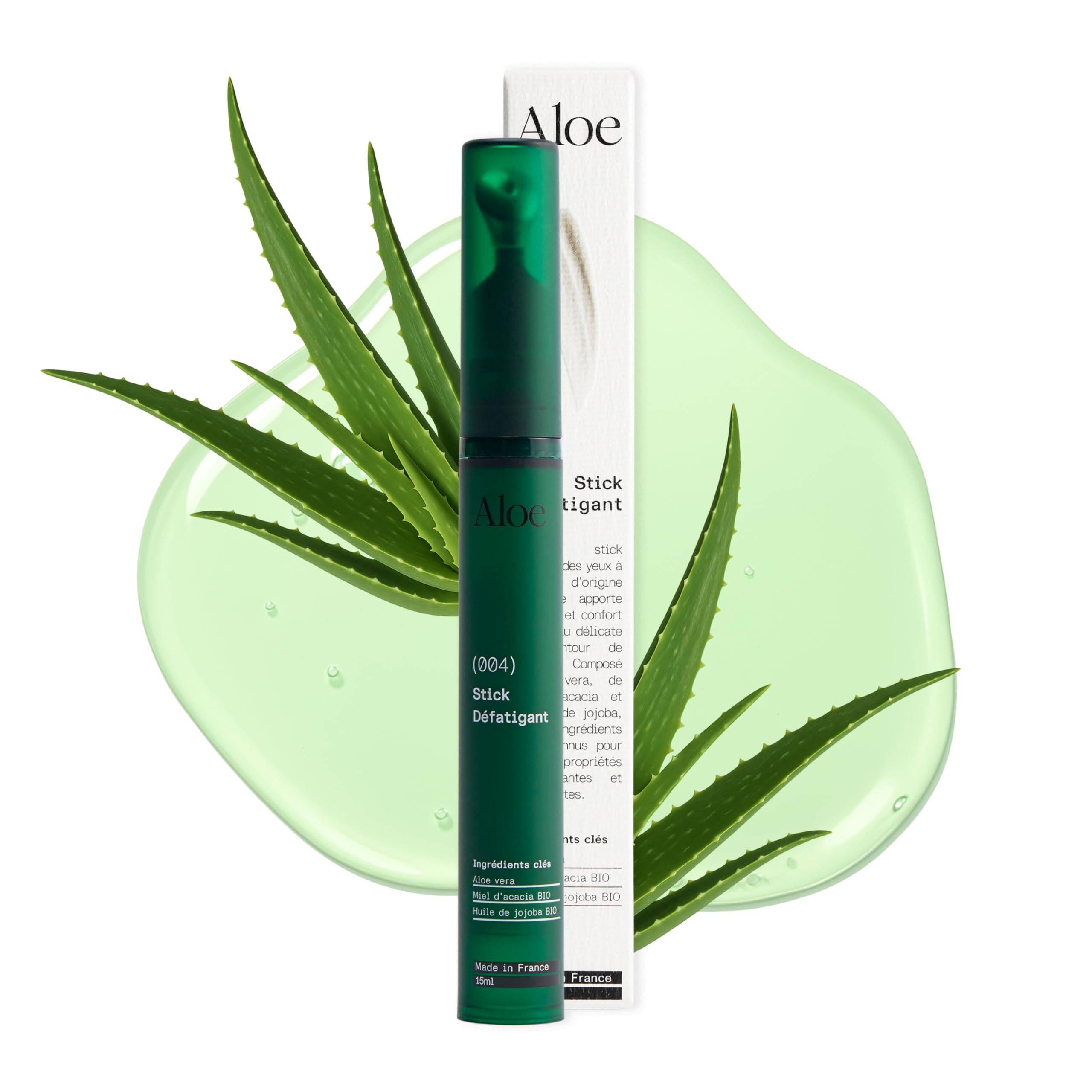 Stick Défatigant Aloe Paris 15 ml – Roll‑on regard défatigant à l’Aloe Vera Bio, Miel d’Acacia et Huile de Jojoba – Atténue poches, cernes, ridules & fatigue – Made in France, 98,9 % origine naturelle
