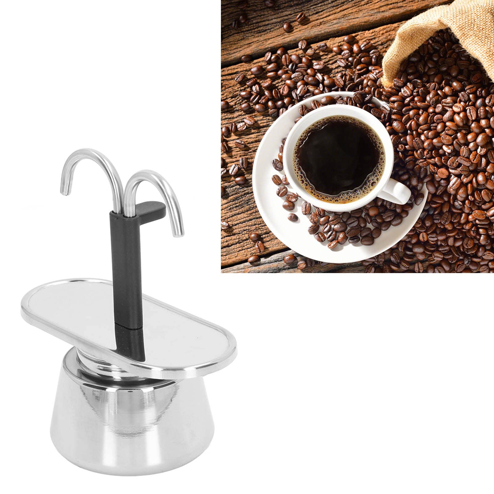 Edelstahl Moka Kanne, 2 Tassen 100 ml Doppelrohr Herd Moka Kanne, Espressomaschine Kaffeekanne für die Küche zu Hause