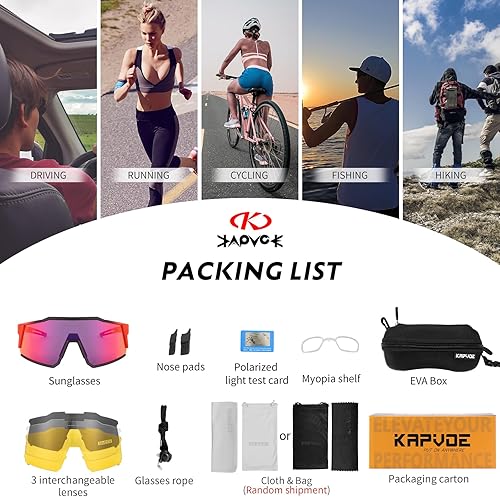 Miniatura 4 de KAPVOE Gafas de ciclismo polarizadas con 4 lentes intercambiables TR90 gafas de sol deportivas para mujeres y hombres para correr bicicleta MTB