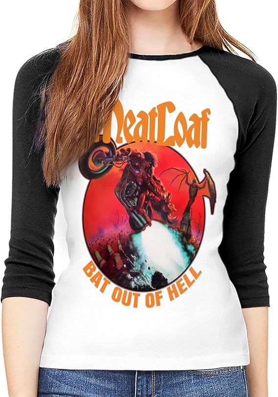 Meat Loaf Bat Out of Hell T Shirt for Women Raglan Sleeve T Shirts Women 3/4 Long Sleeve T Shirt