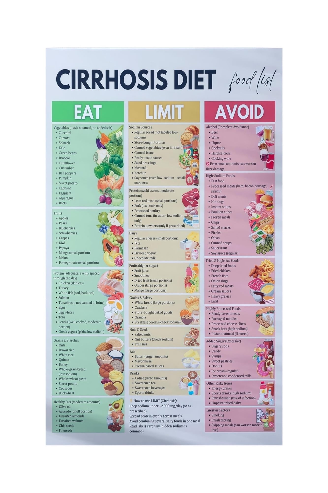 Liver Health Food Chart Metal Sign Healthy Eating Nutrition List Detox Foods Reference for Kitchen Wall Decor 8 X 12 in