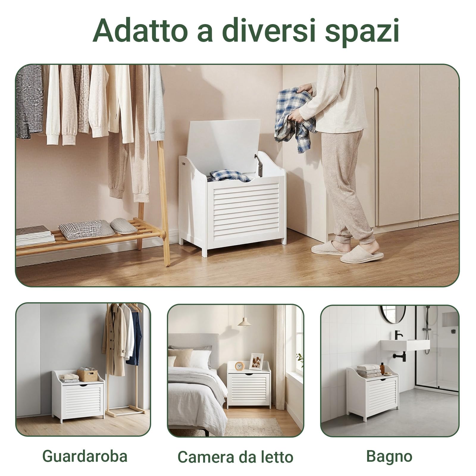 SoBuy® Cesto portabiancheria con Sacco per Biancheria, Panca Contenitore, bianco, FSR40-W,IT