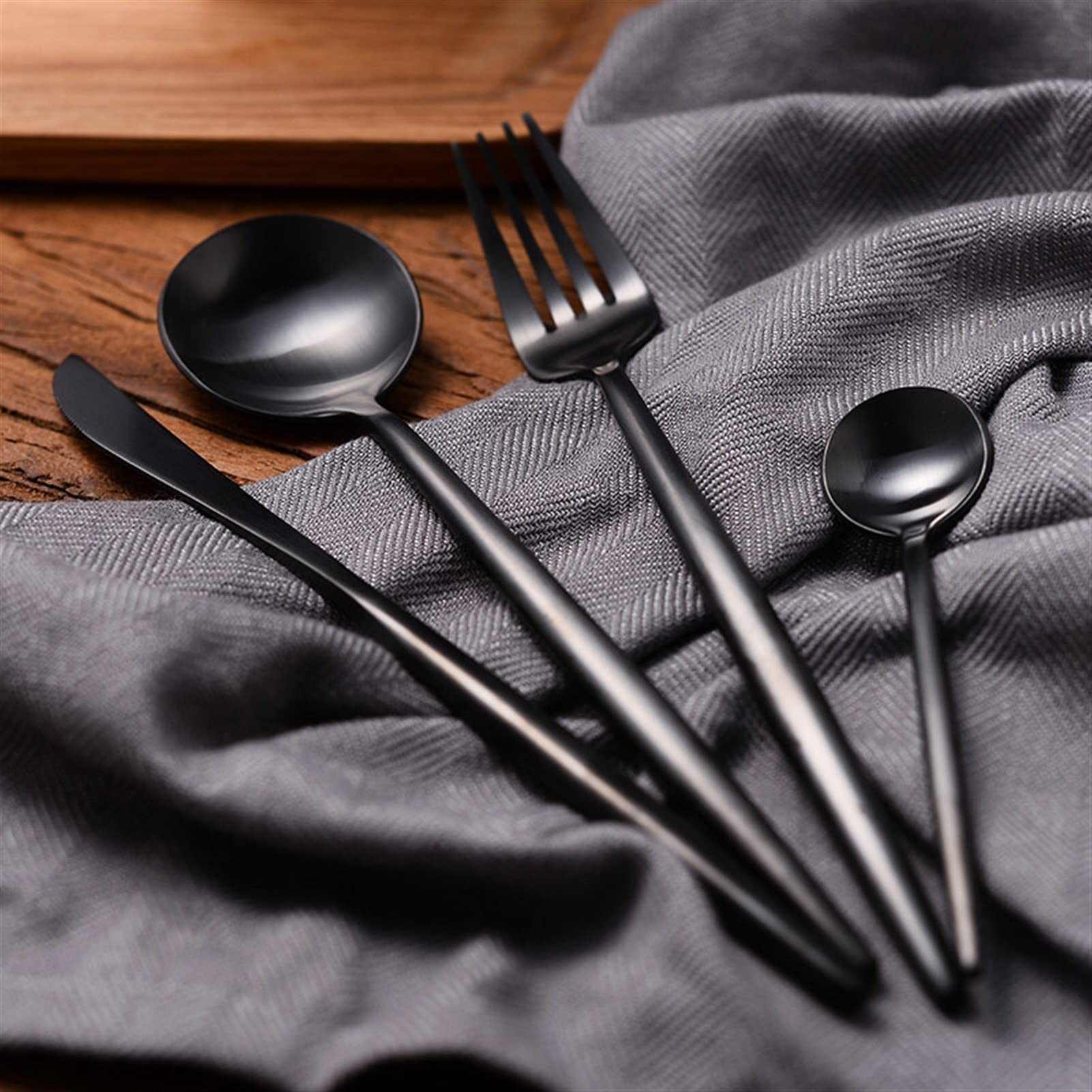 Besteck-Sets, 24-teilig, Edelstahl, westliche Lebensmittel-Geschirr-Sets, schwarzes Besteck, luxuriös, matt, Gabel, Teelöffel, Messer, Handwerk