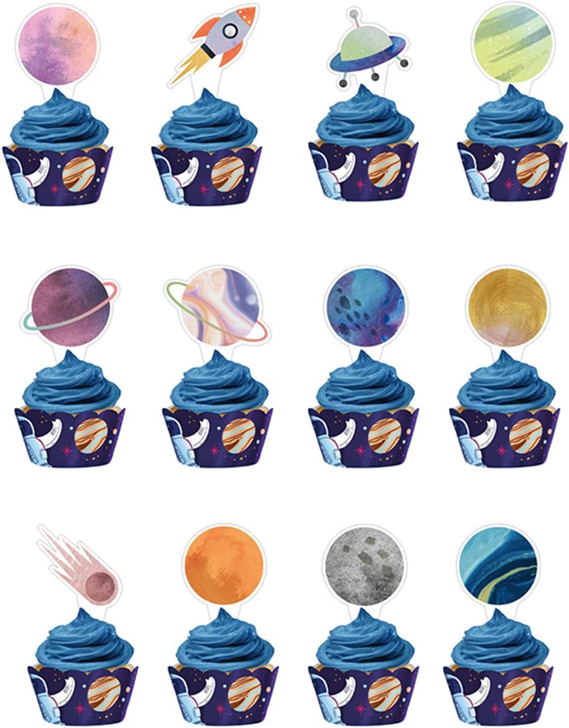 Cupcake Toppers 24PCS Cake Topper Outer Space Rocket Galaxy Universe Planets Cake Decorations Supplies Favors,Cake Picks For Kids Birthday Party Baby Shower — image 1