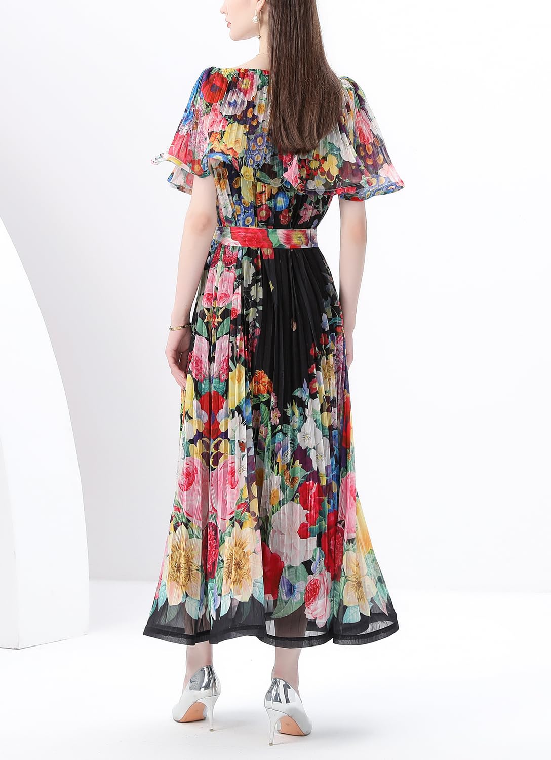 Elegante vestido largo con hombros descubiertos y estampado floral para mujer, para verano, casual, playa, vestido largo