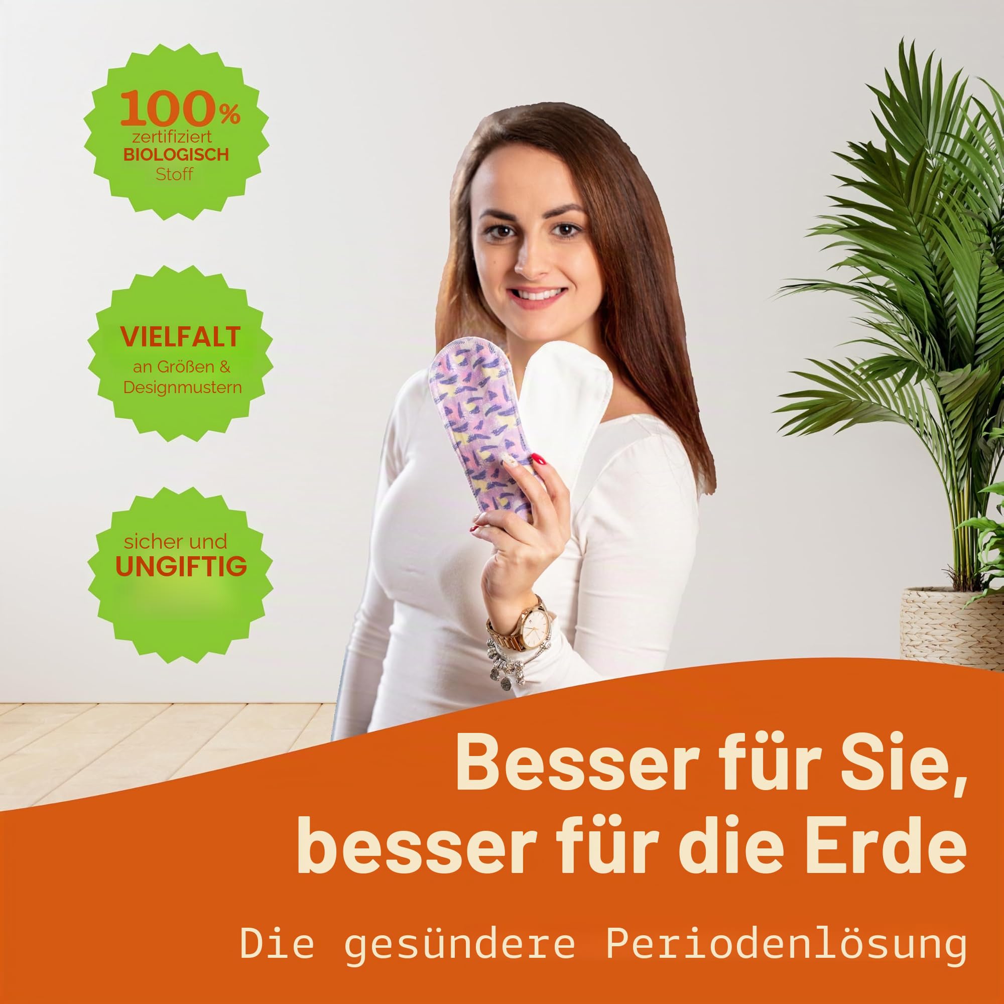 Natissy Bio-Baumwolle Stoffbinden für Frauen und Teenager, Waschbar, Weich, Atmungsaktiv, Hautfreundlich und Wiederverwendbar - 6er-Set S+M - Made in EU