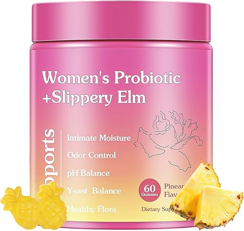 Her Juicy - Gomitas de probióticos femeninos para mujeres, contiene olmo resbaladizo, apoya el equilibrio del pH, sabor a piña tropical, salud