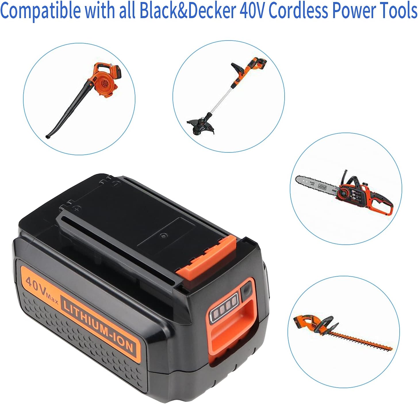 40V MAX Lithium Battery: Replacement for Black and Decker 40 Volt LBX2040 LBXR2036 LBXR36 LBX1540 LBX2540 Compatible with 36V Li Ion Charger - Image 3