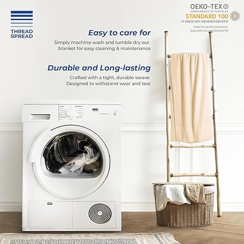 Miniatura 6 de THREAD SPREAD Manta tejida a mano con patrón geométrico de espiga 100 % algodón de fibra extralarga, suave y acogedora, térmica para todas las