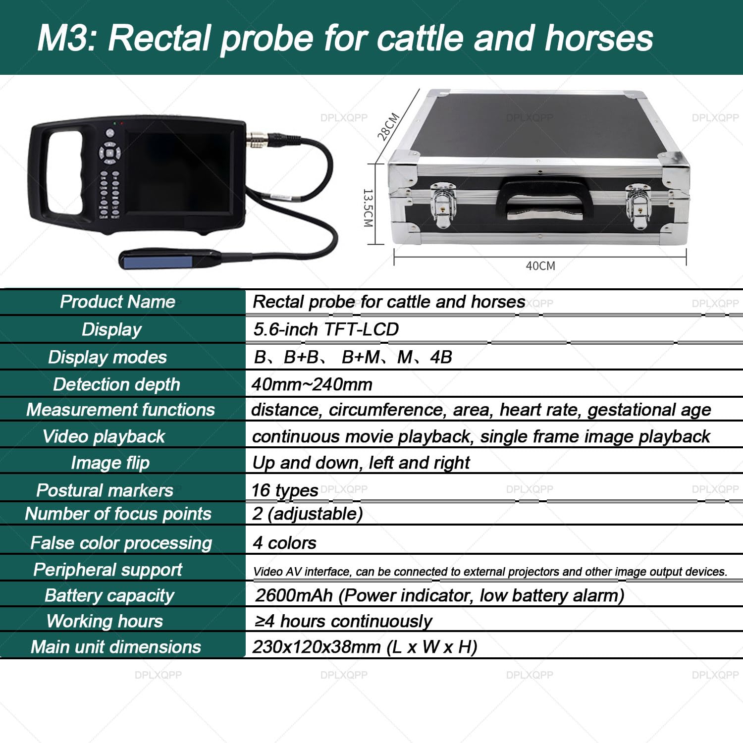 échographe Vétérinaire Portable,Appareil échographie avec Sondes (M1, M2, M3) pour Diagnostic De Gestation des Porcs,Bovins,Ovins,Chevaux,Chiens & Chats,écran LED 5.6" M3