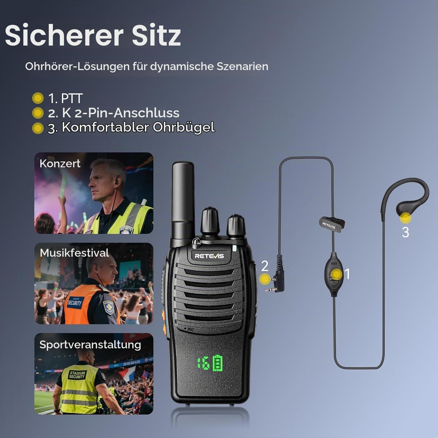 Retevis H777H Funkgerät, Funkgeräte mit Bildschirm,10-in-1 Ladegerät 10 STK | Lizenzfrei PMR Funkgerät mit Headset, Funkgeräte Reichweite für Sicherheit, Kommerziell