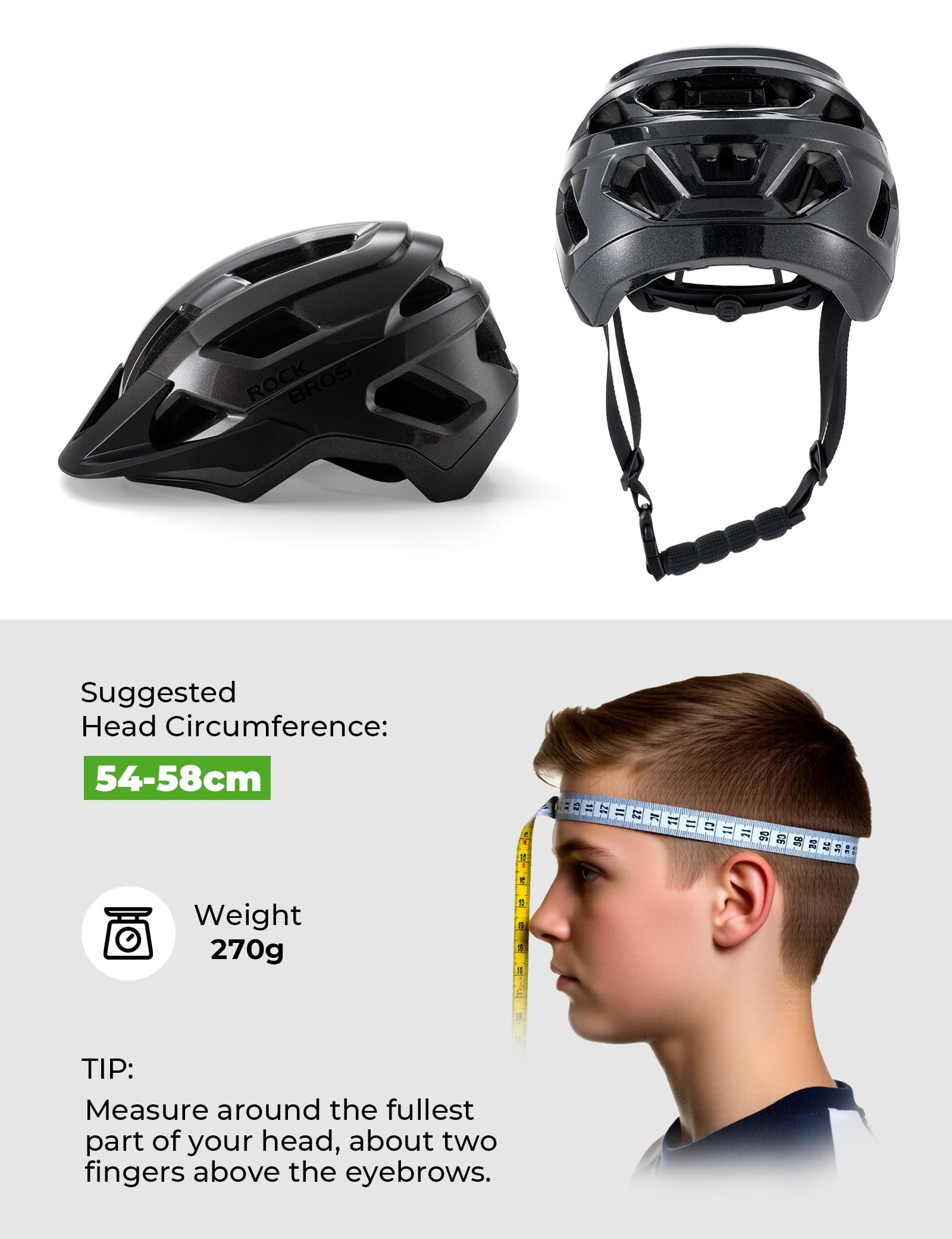 ROCKBROS Casco de Bicicleta MTB Carretera con Ajuste 54-58cm para Niños y Niñas, Casco Infantil para Deportes Aires