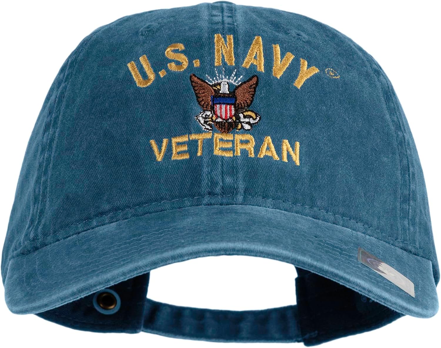 e4Hats.com US Navy Veteran Military Embroidered Washed Solid Pigment Dyed Cotton Twill Brass Buckle Cap