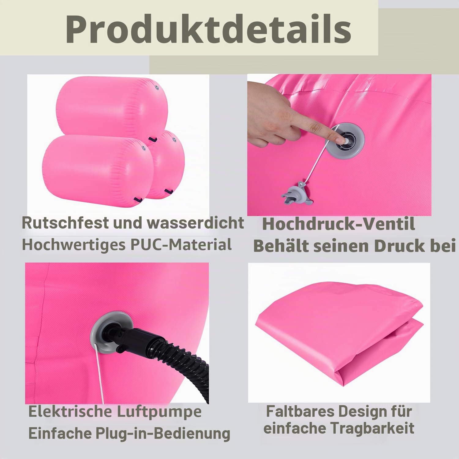 Aufblasbarer Air Roller 60/75/90 cm Air Barrel Luftrolle Gymnastikmatte mit Elektropumpe, Tumbling Mat für Rückwärtsüberschläge, Yoga & Wassergymnastik für Erwachsene & Kinder