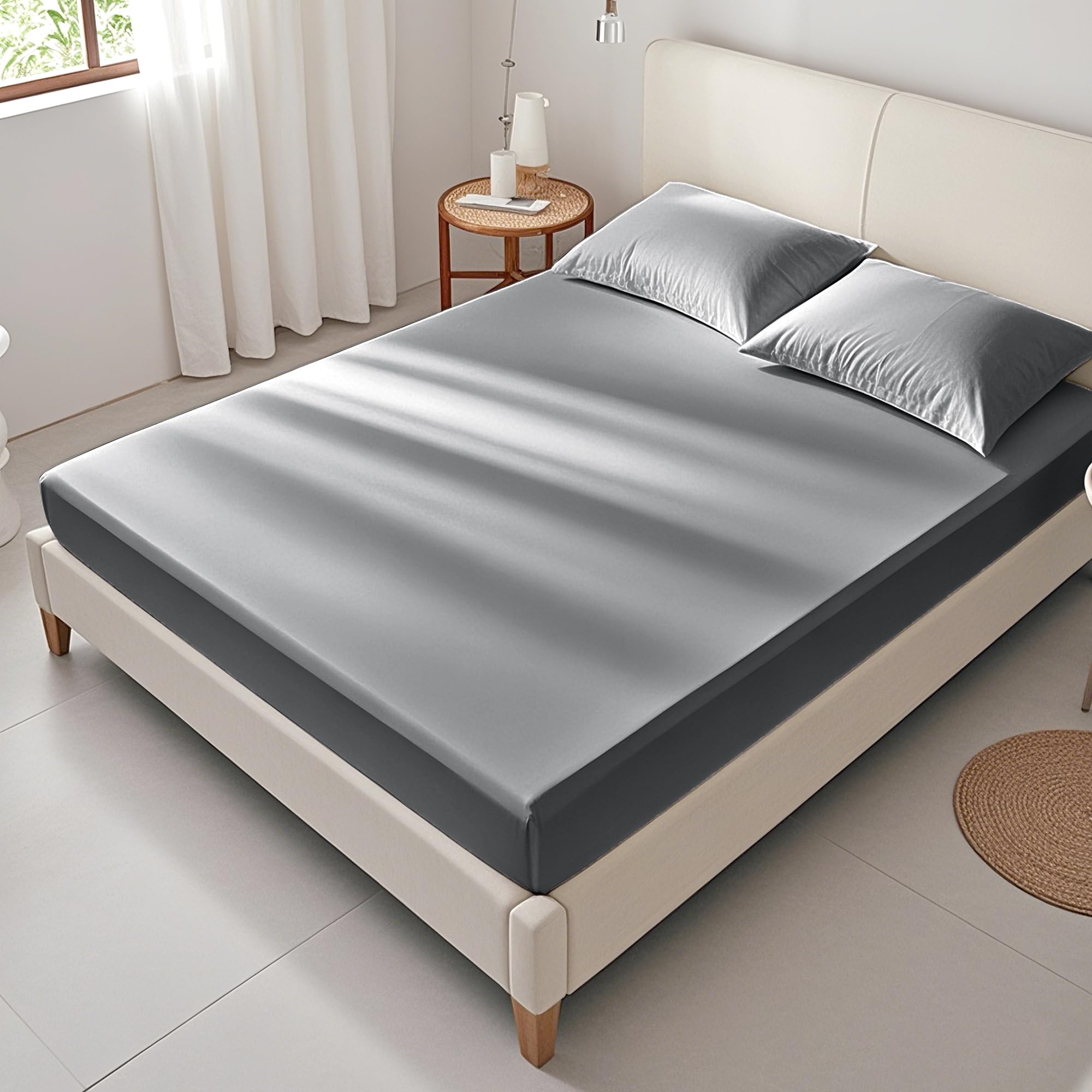 Sábana bajera tamaño Queen – Sábana bajera de calidad de hotel de alta calidad para cama Queen – Microfibra cepillada ultrasuave y transpirable – Elegante embalaje en caja negra (gris 7