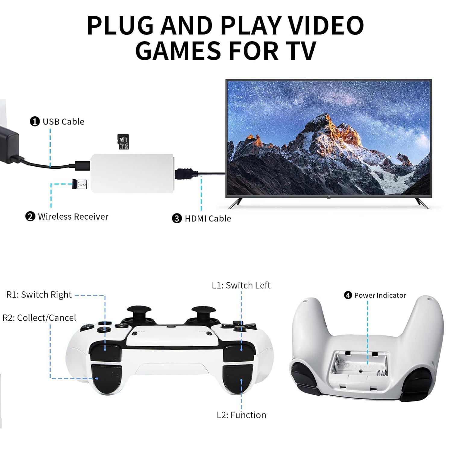 esportic Preloaded 24,000+ Massive Childhood Retro Classic Games with 23+ Emulators Endless Entertainment Simply Plug It into Your TV’s 4K HDMI Port,Connect The 2.4G Wireless Controllers with 64G TF 2