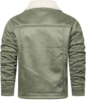 Vintage Suede For Men Reversed Collar Outdoor Faux Shearling Bomber Sheepskin Leather Trench Coat Wool Lined Jackets