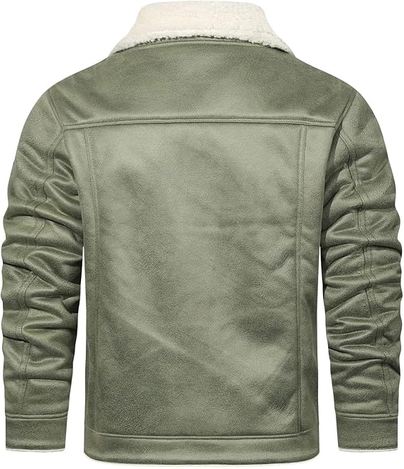 Vintage Suede For Men Reversed Collar Outdoor Faux Shearling Bomber Sheepskin Leather Trench Coat Wool Lined Jackets
