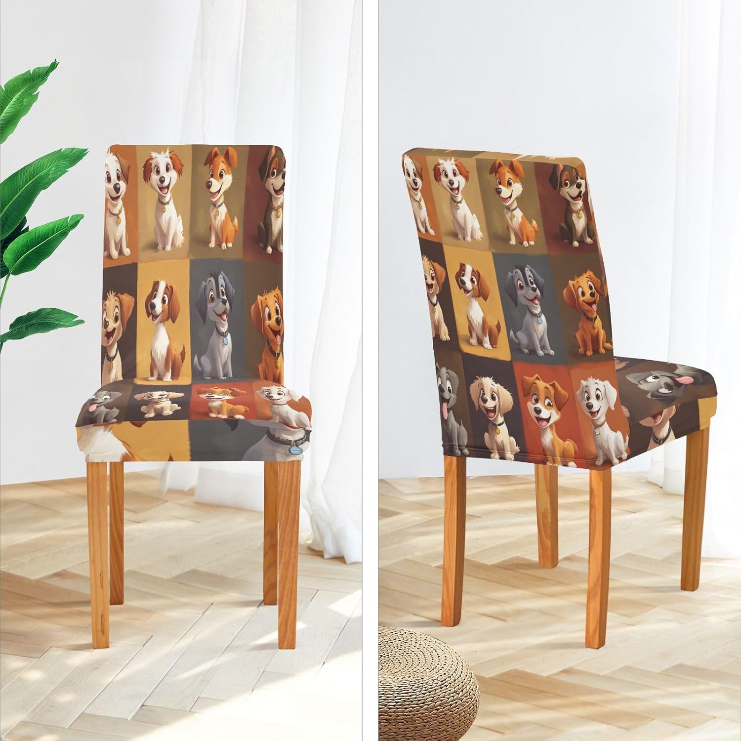 ALAZA Chair Covers for Dining Room, Cute Cartoon Dogs of Different Breeds Stretch Chair Cover Sets Chair Protector Removable Washable for Ktichen Restaurant Hotel