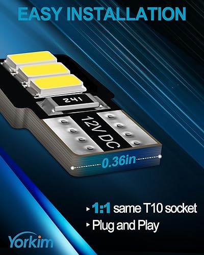 Miniatura 4 de Yorkim MIZI - 20 bombillas LED 194 blancas, tamaño 168, bombillas LED T10, repuesto para el interior del automóvil, luces de puerta de cúpula de
