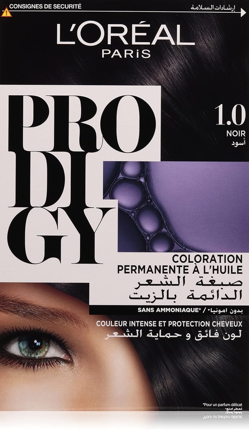 L’Oréal Paris Prodigy Hair Color/Dye, Micro-Oil Technology for Smooth Natural Hair, Grey Hair Coverage, 1.0 Deep Black