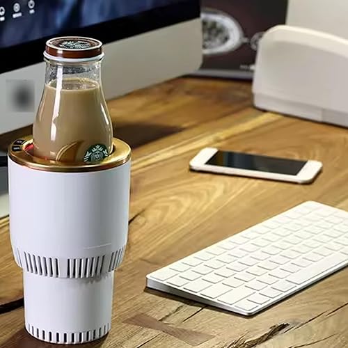 Miniatura 4 de Portavasos para automóvil, calefacción, refrigeración, bebidas, calentador inteligente para café, bebidas y leche (blanco con dorado)