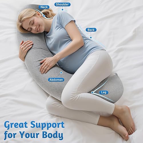 Miniatura 5 de Almohadas de embarazo para dormir, almohada de maternidad en forma de C para mujeres embarazadas, almohada corporal de espuma viscoelástica con