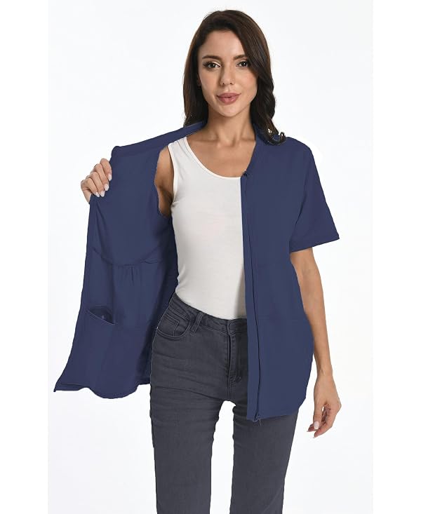 Mastectomy Shirt with Drain Pockets Breast Mastectomy Recovery Supplies Nephrostomy Drain Bag Tummy Tuck Must Haves Clothing Comfy Post OP Camisoles After Mastectomy Short Sleeve Shirts Navy Blue by Meuponc - Image 7