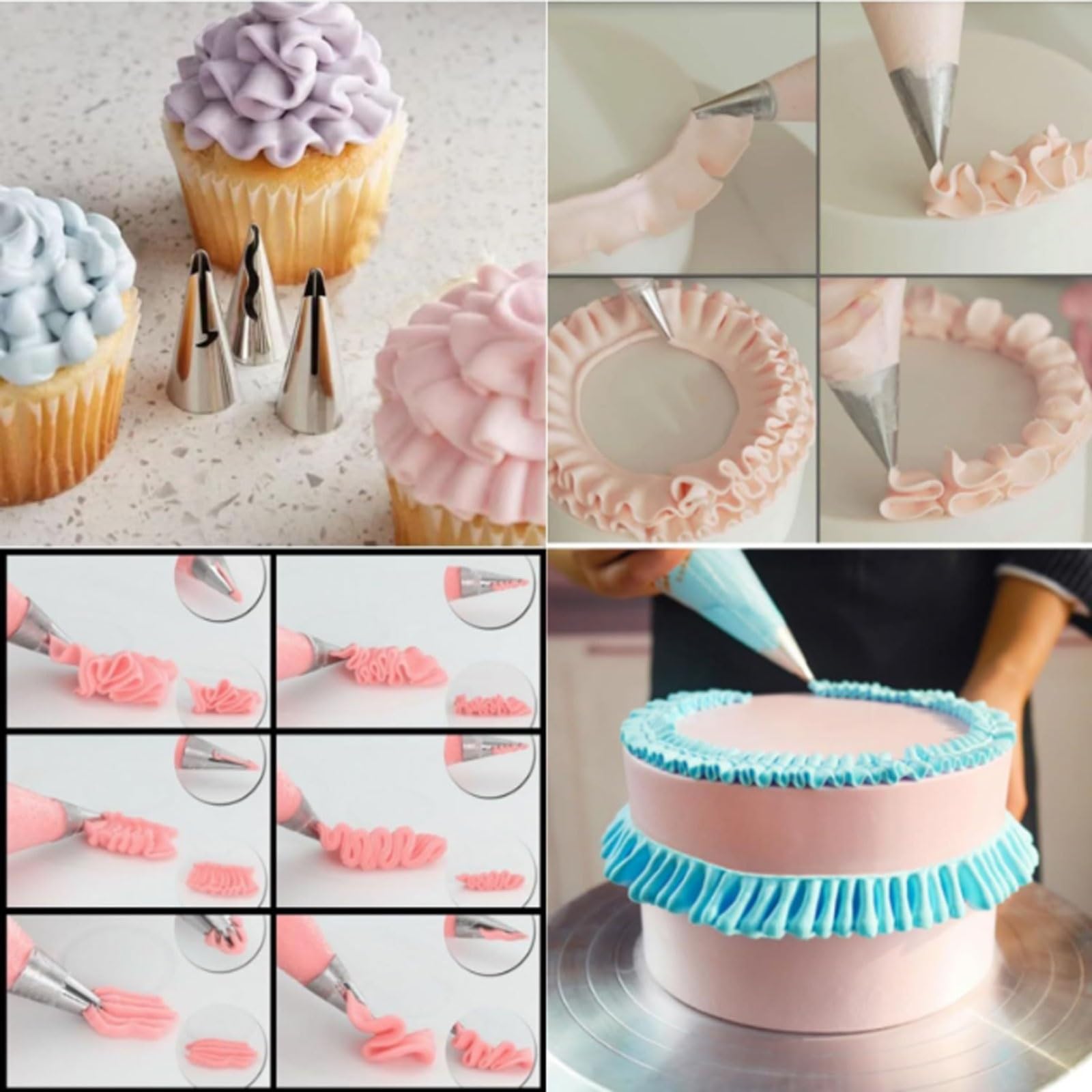 Juego de boquillas for tuberías Acero Inoxidable 304 7 Piezas, Consejos Profesionales decoración Faldas Plisadas for pastelería con diseño Pasteles