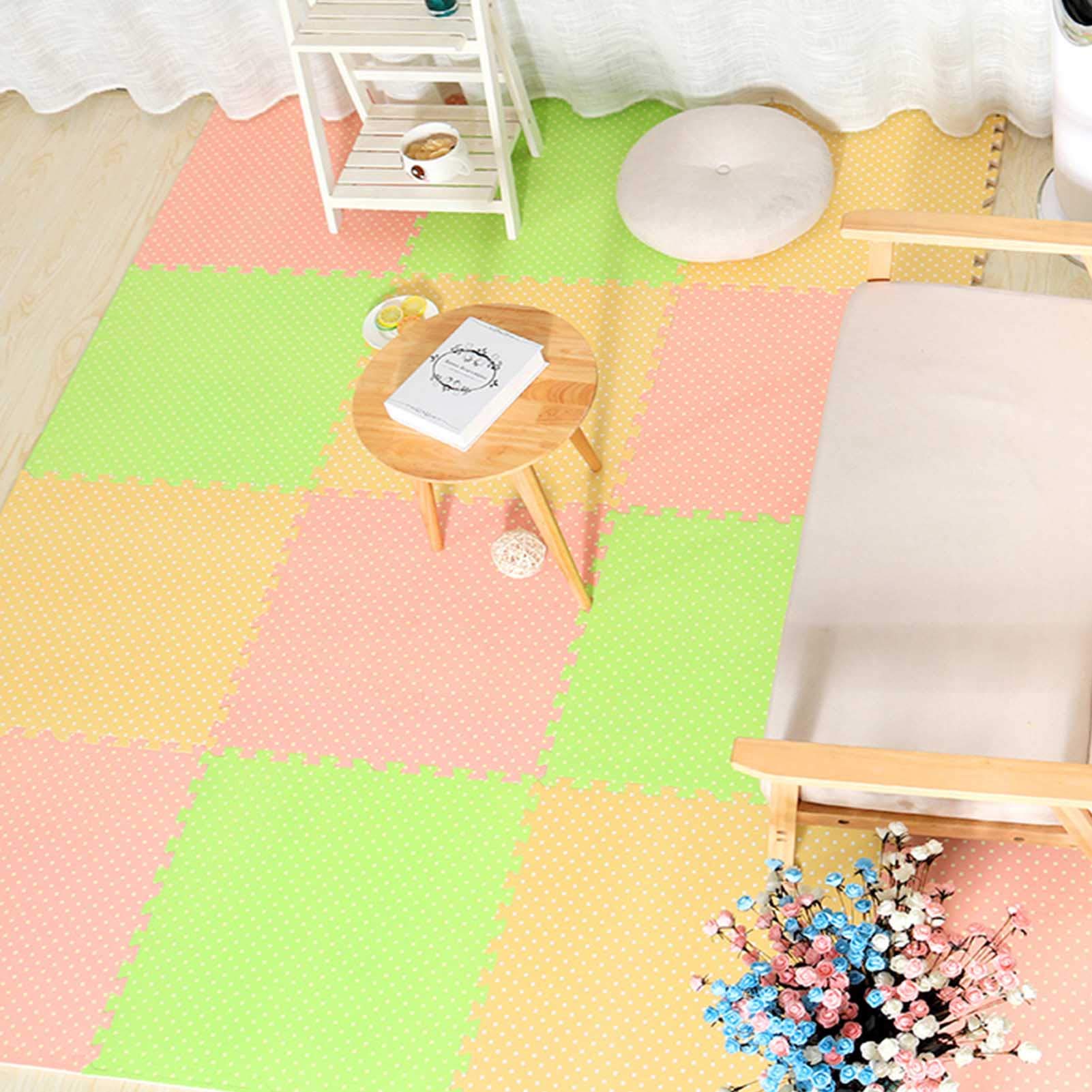 Tapis De Puzzle en Mousse pour Enfants, Imbrication De Mousse EVA 60 Cm X 60 Cm - Parfait pour La Protection du Sol, Le Garage, l'exercice, Le Yoga, La Salle De Jeux,Dark Pink+Green+Yellow,9