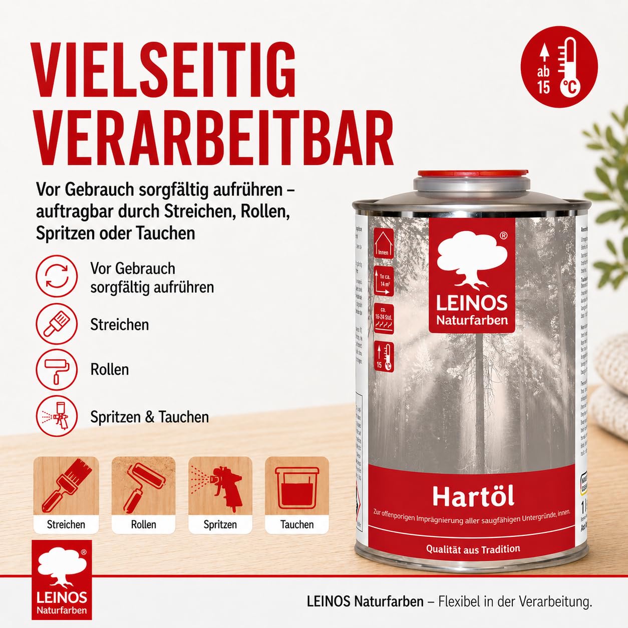 LEINOS Aceite para madera 1 l | Aceite duro incoloro para mesas, muebles, encimeras | Aceite para muebles de roble teca para un sellado eficaz y una protección duradera en interiores