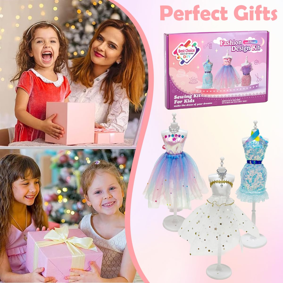 PATPAT® DIY Kids Sewing Kit Doll Set for Girls for Doll Clothes Includes Mini Mannequins, Assorted Charms, Craft Tools & Accessories, Hand Stitch Clothes Making Play Craft Kit for Girls 8-12 4