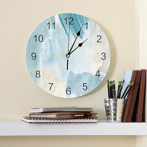 Miniatura 2 de Reloj de pared de mármol verde azulado, funciona con pilas, de PVC, silencioso, sin tictac, 10 pulgadas, turquesa, abstracto, moderno, redondo, para