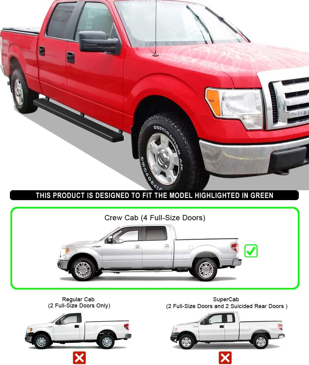 APS 5in Stainless Steel Black Running Boards Compatible with Ford F150 2009-2014 SuperCrew Cab (Nerf Bars Side Steps)