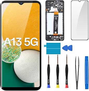 for Samsung Galaxy A13 5G Screen Replacement with Frame Ear Speaker | LCD Display Touch Digitizer Full Assembly Side Button Ear Speaker Vibration Motor Glass Repair Tools Kit SM-A136U SM-A136U1