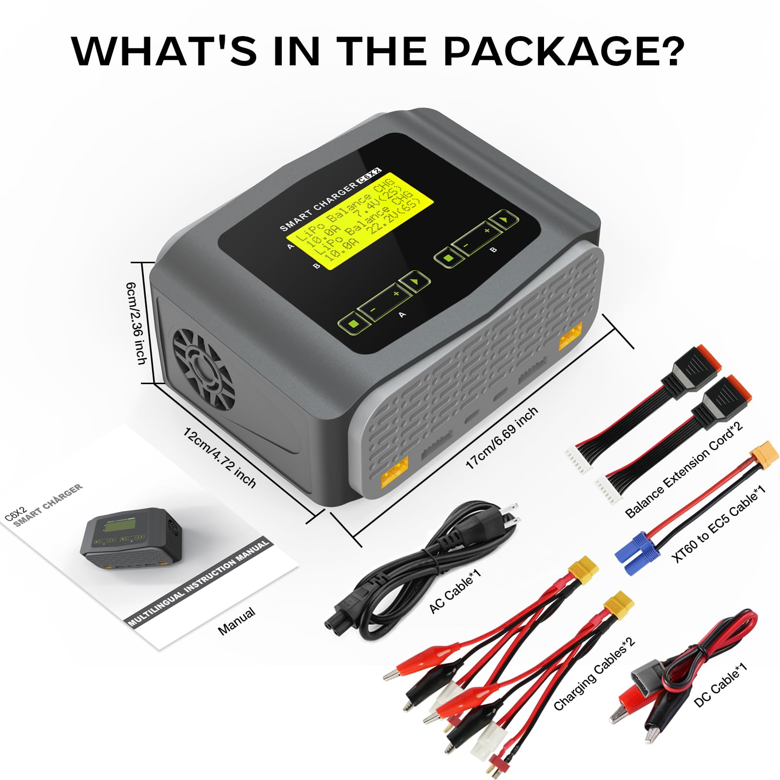 Haisito RC ładowarka do akumulatorów litowych AC 150 W/DC 240 W, Duo, LiPo ładowarka do LiPo/Life/LiHV/Lilon (1-6S), NiMH/NiCD (1-15S), PB, inteligentna bateria, ładowarka 10 A RC Balance, ładowarka