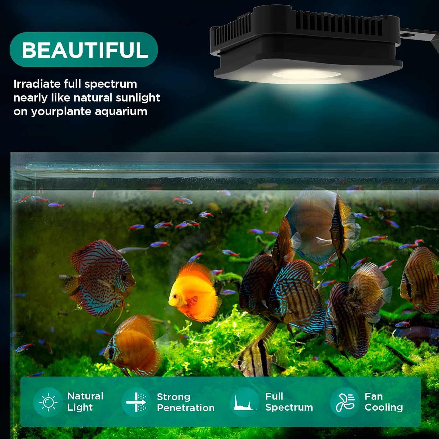 Lominie Aquarium Led Light, 4 Kanäle 30W Aquarium Licht, P30 mit Halterung Aquarium Lampe Fischtank Licht mit Ausziehbaren Halterungen, Timer-Dimmen (Pxie30 Frisches Wasser)