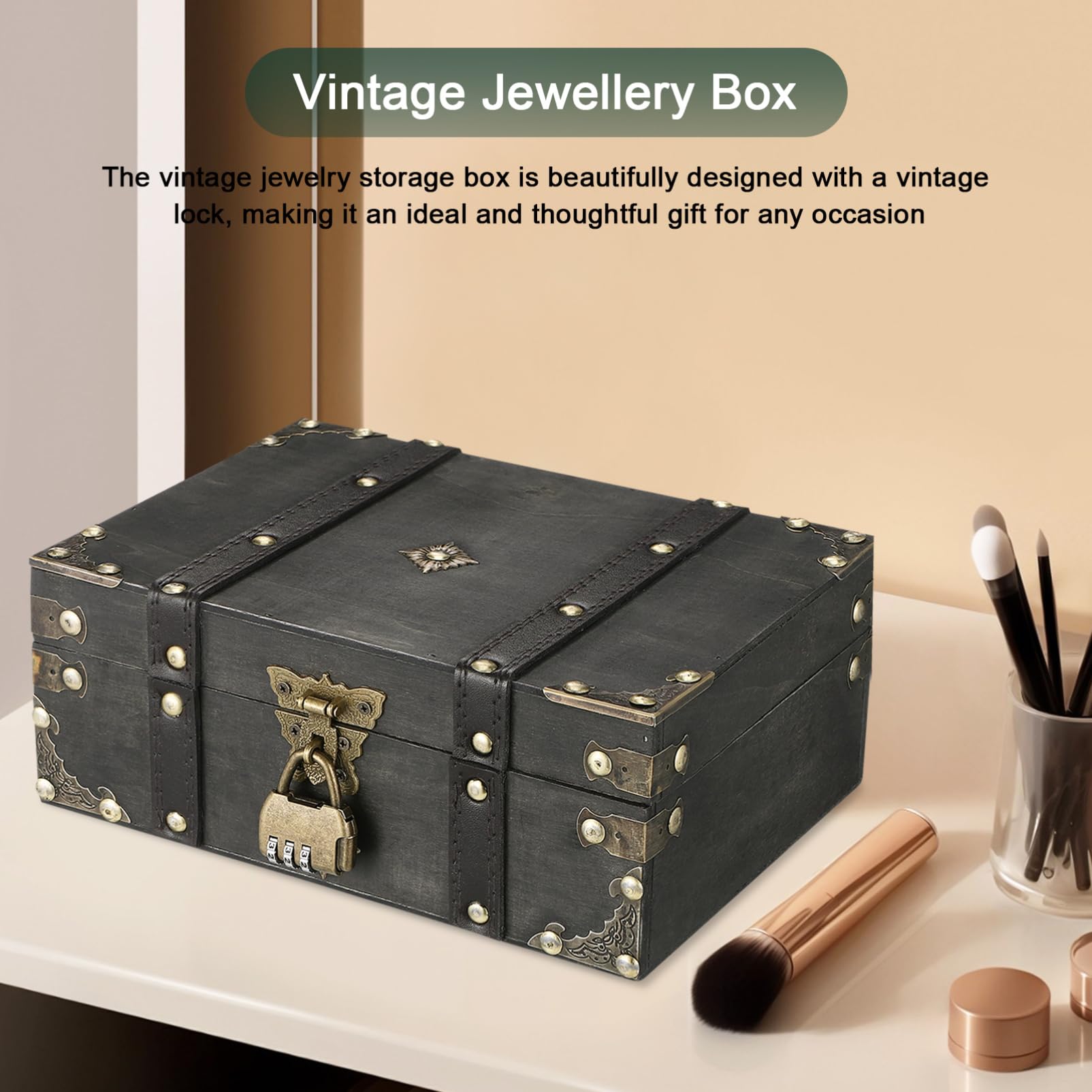 SOIMISS Vintage-schmuckschatulle Für Damen Abschließbares Schmuckkästchen Mit Zahlenschloss Ästhetische Schmuckaufbewahrung Aus Verbundmaterial Schmuckorganizer Für Schreibtisch Stauraum f