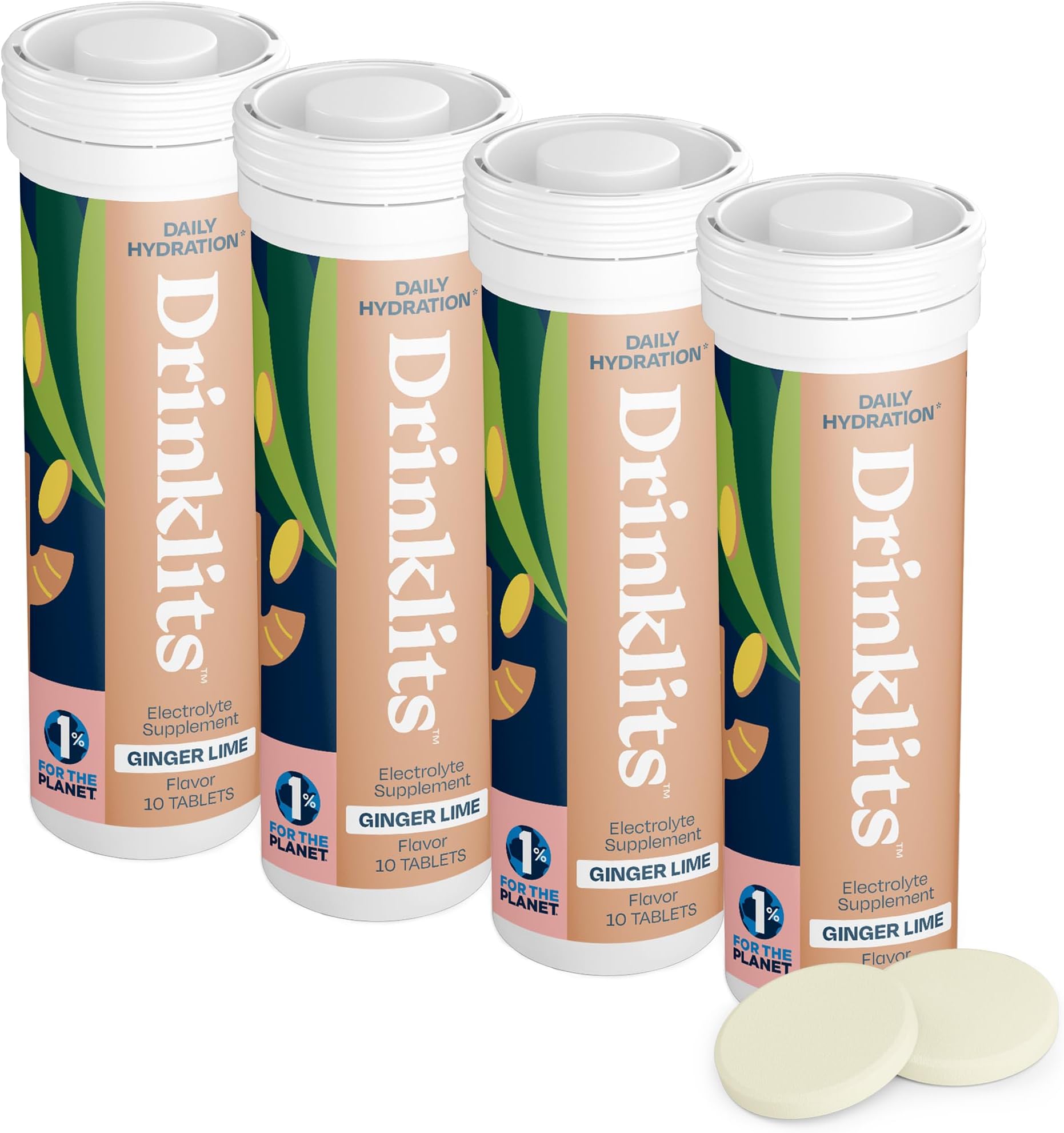 - Ginger-Lime Daily Electrolyte Hydration Tablets (4) Tube Bundle | Made with Organic Ginger – 0g Sugar – Great Taste | 4 Pack (40 Servings)