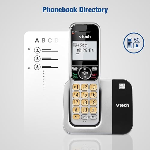 Miniatura 6 de VTech Sistema telefónico inalámbrico para el hogar con bloque de llamadas, pantalla grande y botones, pantalla retroiluminada, altavoz dúplex