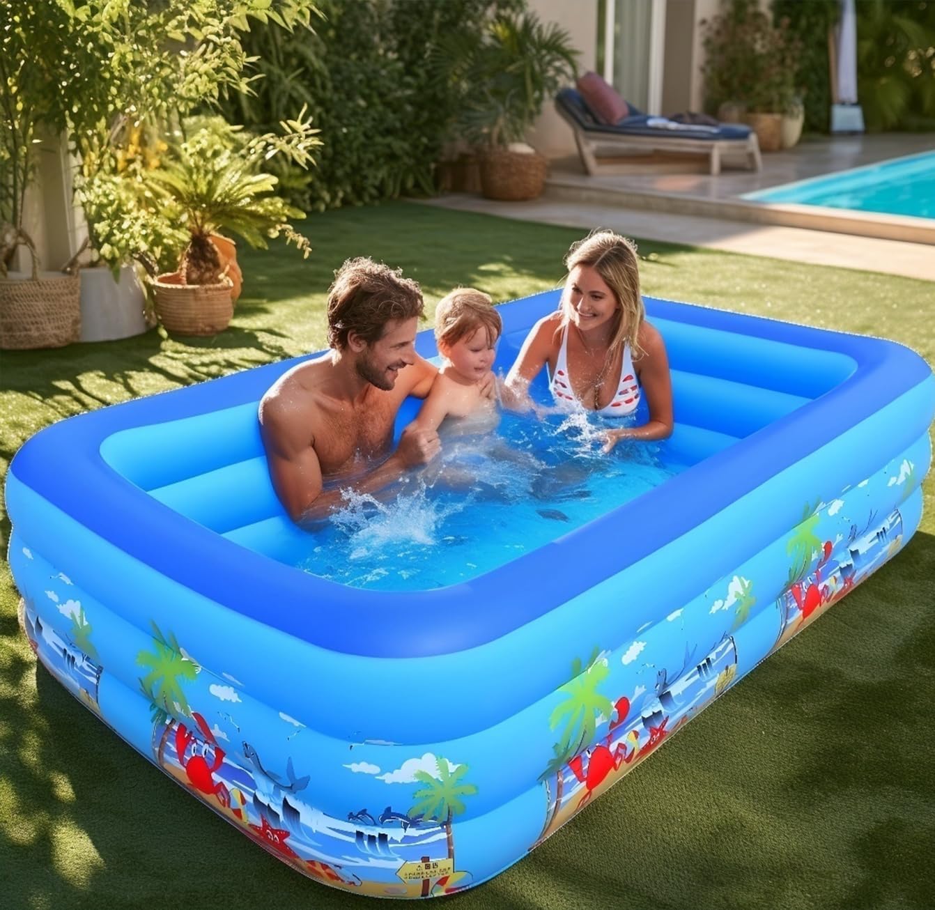Baiao Inflatable Swimming Pool for Adult, Blow Up Pool for Backyard, Garden, Indoor, or Summer Outdoor Paly Water Happy Family Time 118" x 68" x21" (300CM)