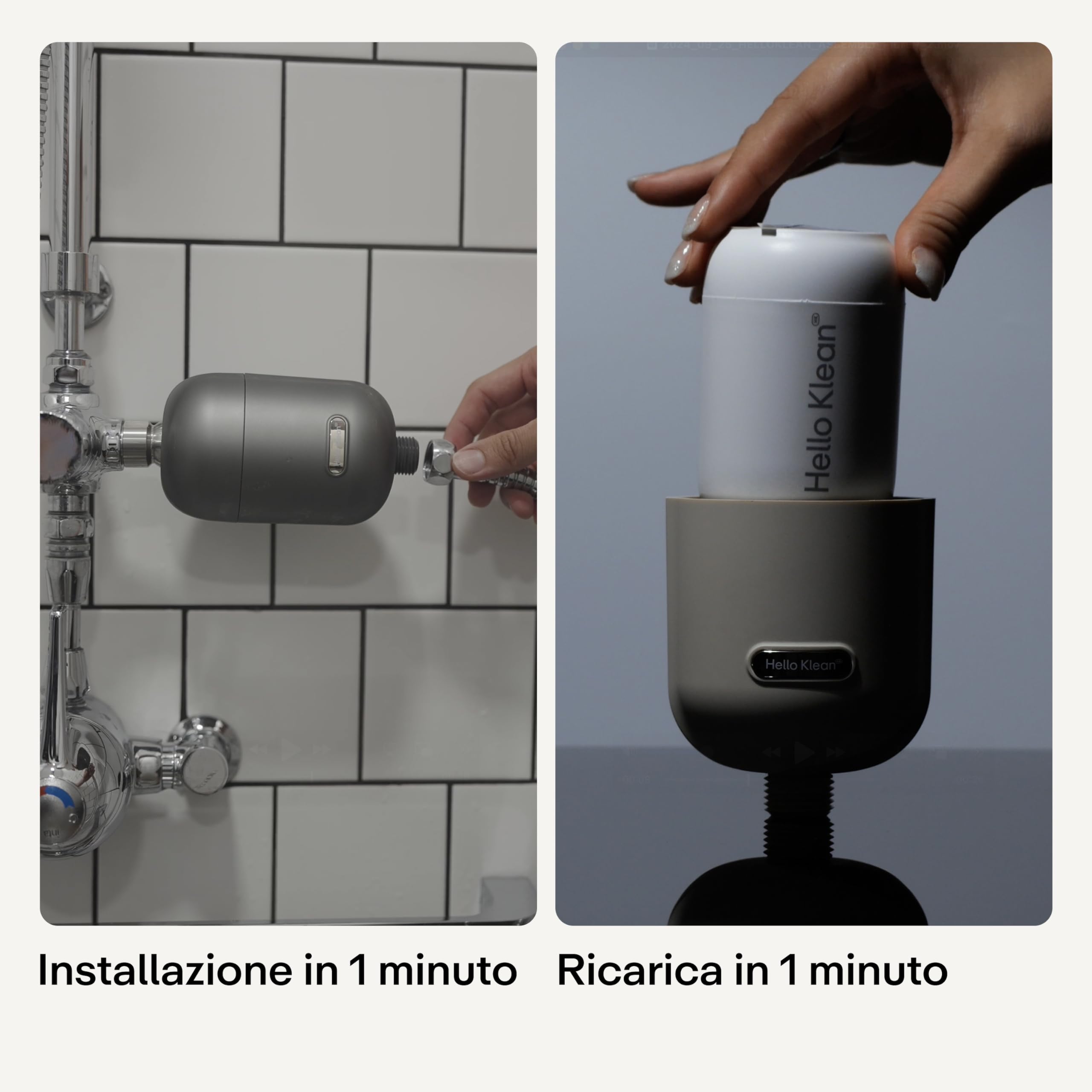 Hello Klean Filtro Doccia per Acqua Dura - Beige | Filtra cloro e metalli pesanti | Pelle e capelli più morbidi | Facile da installare