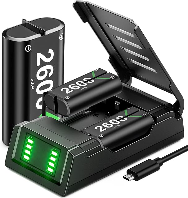 VOYEE Xbox Controller Battery Pack and Charger, 3x2600mAh High Capacity Xbox One Controller Battery Pack with Fast Charger Station, LED Indicator, Protective Shell for Xbox One/S/X/Elite/Series X|S