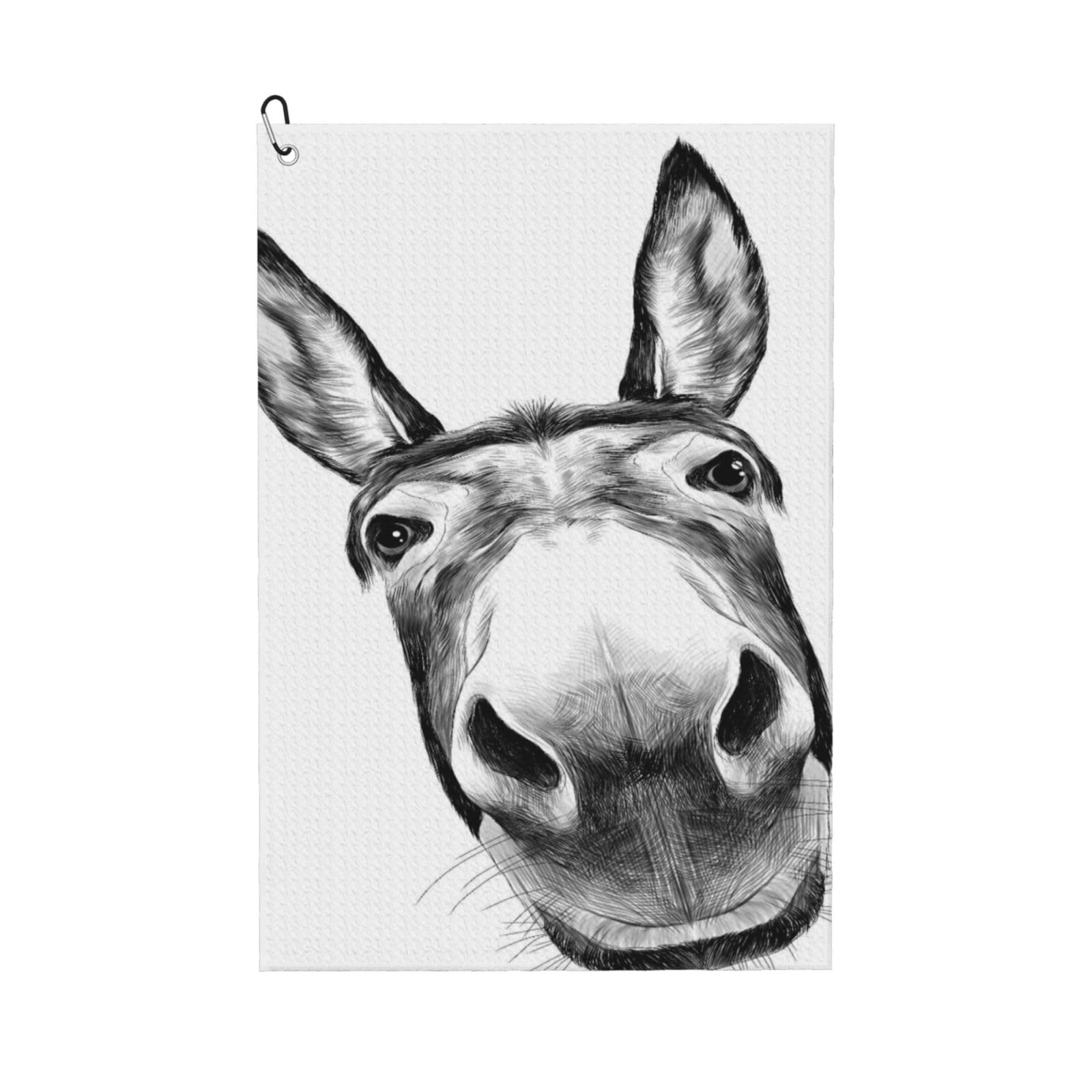 Oudrspo Donkey Brown Sketch Ass Front View Large Young Microfiber Golf Towel with Carabiner Clip, 16x24 Inch Absorbent Waffle Weave Towel for Golf Bags