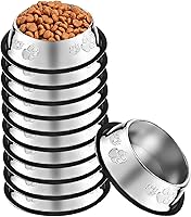 OLUTACOT 10 Pack 7oz Stainless Steel Non-Slip Dog Cat Bowls with Rubber Base - Pet Food Water Dishes for Small Dogs, Kittens, Rabbits