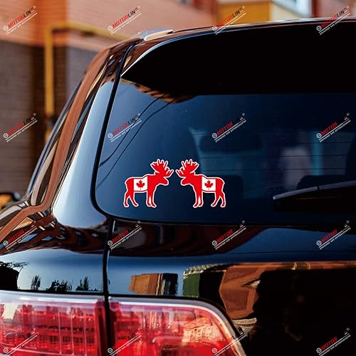 Miniatura 2 de Pegatina de vinilo con diseño de bandera de Canadá de alces canadienses, imagen de espejo invertida, 2 pares brillantes, 3.0in, 5 pulgadas, para