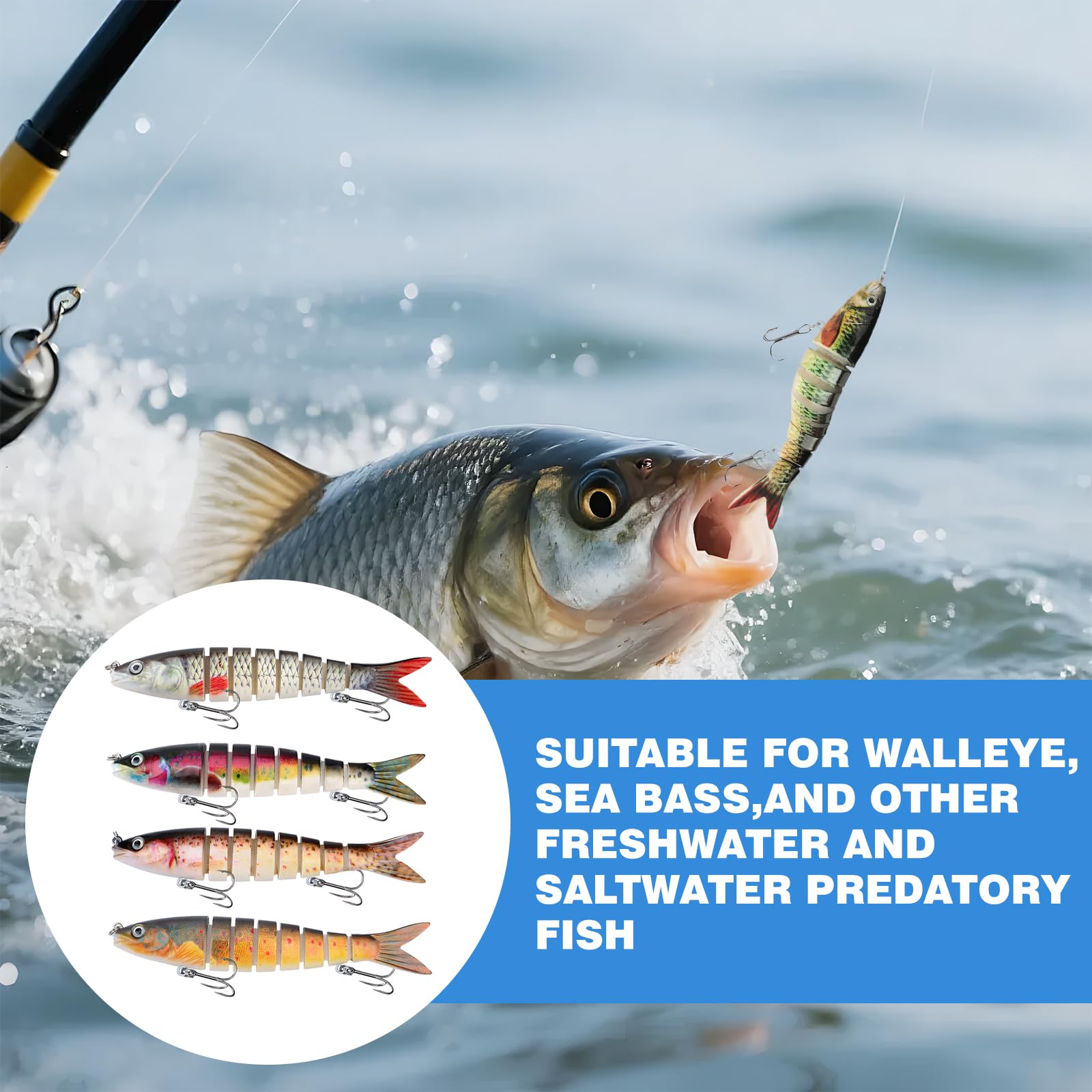4 Piezas Señuelos Spinning Pesca Mar con Anzuelos Triples para Black Bass Lubina