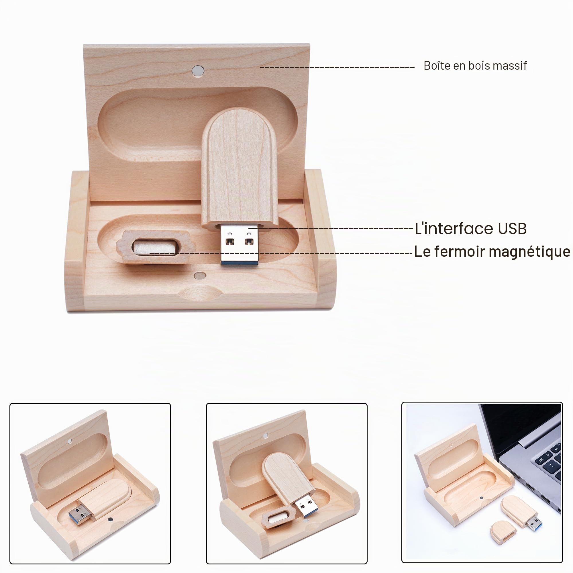 Lot de 5 clés USB en bois avec boîte en bois (3,0/32 Go)