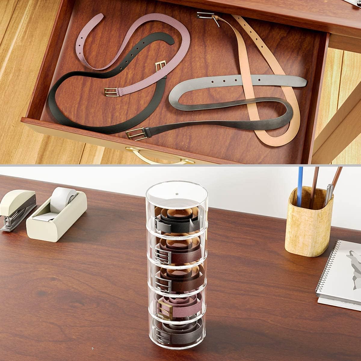 Organizador de cinturón, estante acrílico para cinturón de 5 capas, bandeja de almacenamiento, soporte de cuero para joyas, relojes y pulseras